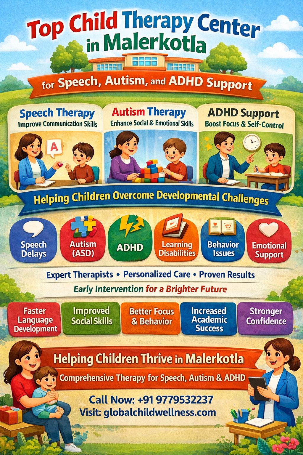 Top child therapy center in Malerkotla offering speech therapy, autism support, and ADHD treatment for better child development