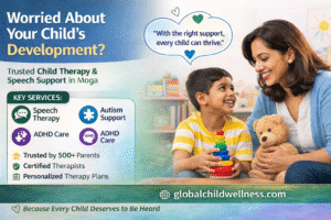 Child therapy and speech support services in Moga at Global Child Wellness helping kids with speech delay, autism, and ADHD care